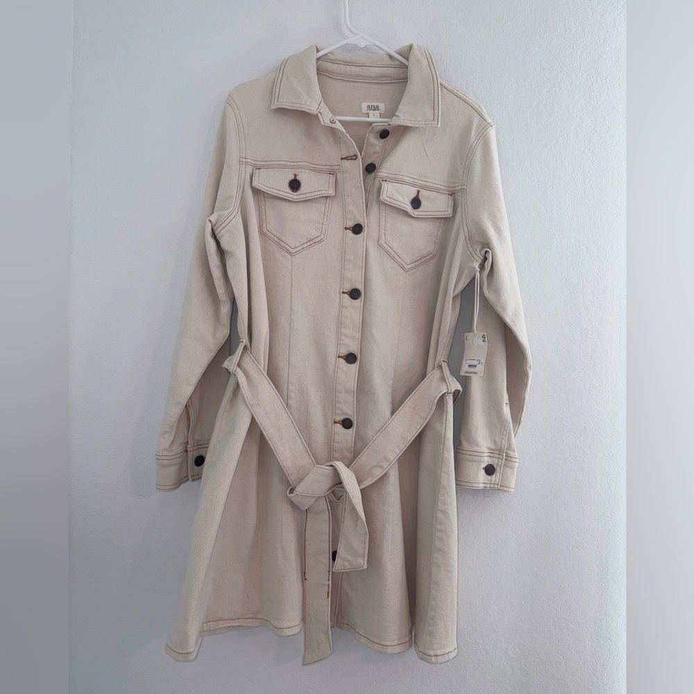 a.n.a Belted Denim Shirt Dress Ecru Size Large New NWT - Picture 4 of 14